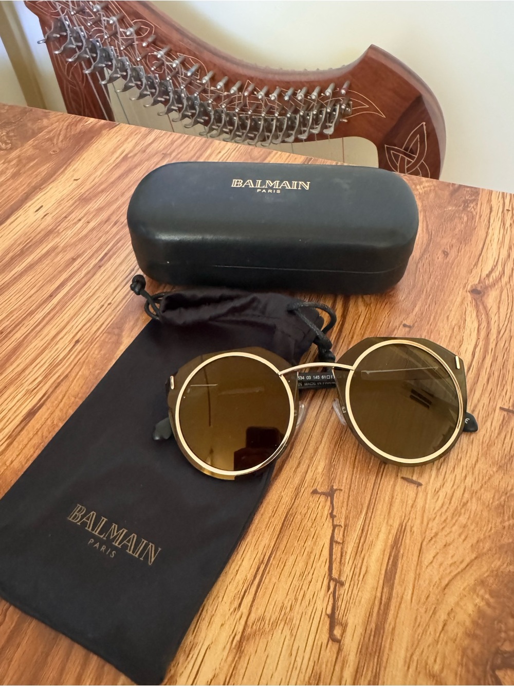 Balmain Gold Round Sunglasses with Brown Lenses